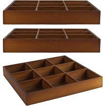 3 PCS Divided Wooden Trays, Square 9 Compartment Wooden Sorting Tray, Bamboo Serving Storage Tray for Restaurant Snack, Home Decor, Office Supplies, Kitchen, Jewelry Craft, Walnut Color