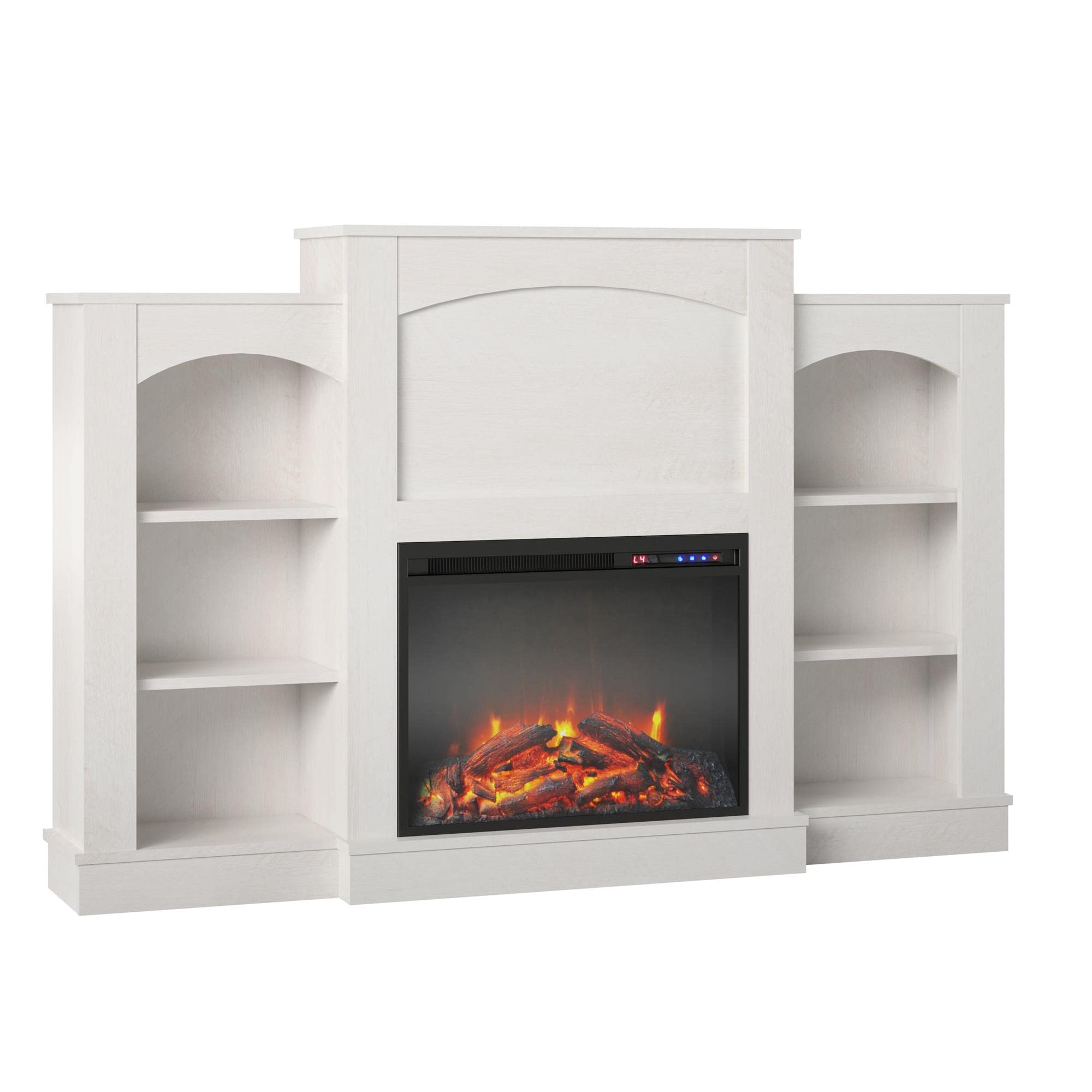 Ameriwood Home Hawke's Bay Fireplace Mantel with Bookshelves, Ivory Oak