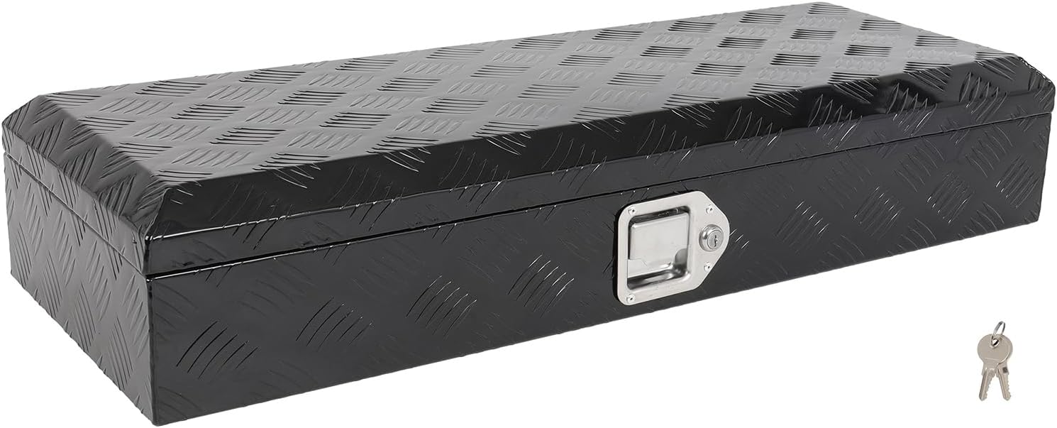 SCITOO 34" Aluminum Diamond Plate Truck Bed Tool Box,Heavy Duty Crossover Storage for Most Full Size Pickups,Lockable Weatherproof Chest,Fits 35 Inch Truck Beds,Easy Access to Load and Unload