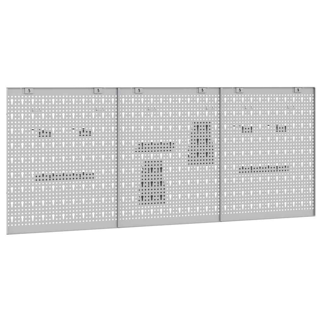 Pannello da parete per attrezzi, grigio in legno e acciaio, 150 x 1 x 60 cm, set da 3 pezzi, per officina, garage, cantina, montaggio a parete e salvaspazio, per attrezzi e piccoli pezzi