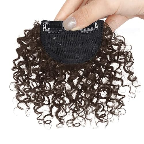 Miniatura 7 de Extensiones de cabello rizado Afro Kinly con clip, fleco de fleco falso natural, flequillo corto y rizado, cabello humano con clip, pieza de cabello