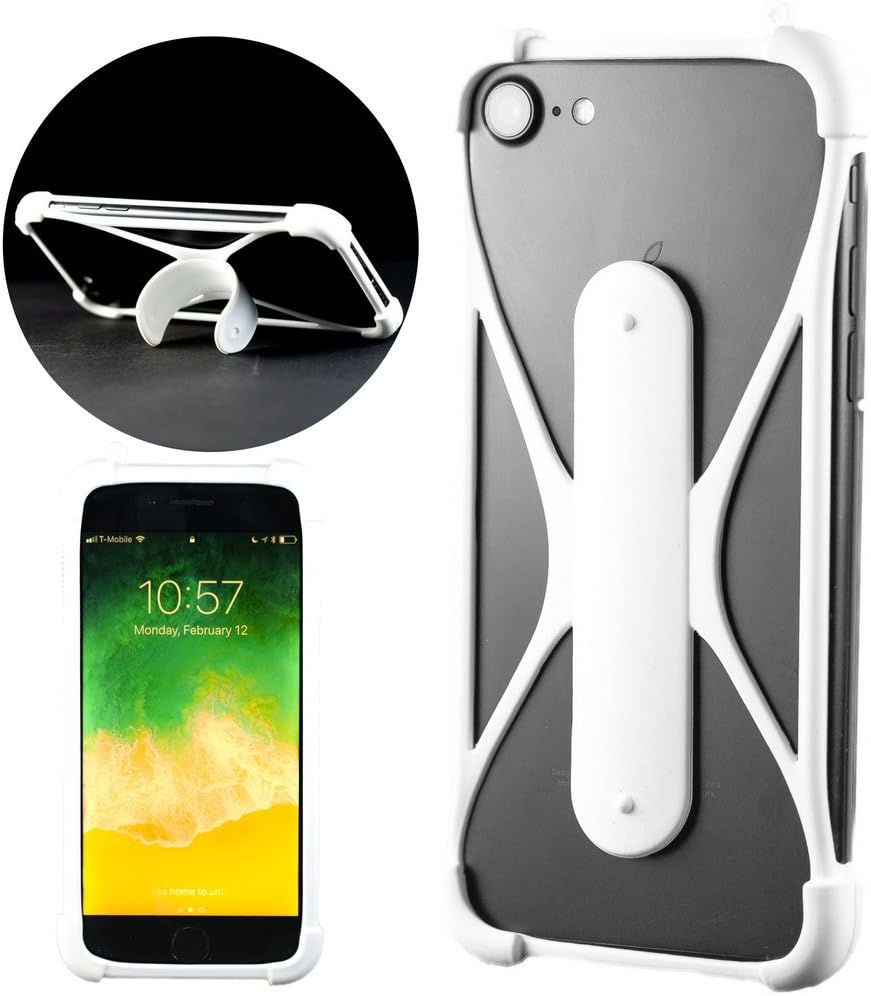 FTA Universal Stretch Elastic Phone Case: Fits Any Smart Phone Google Pixel, Pixel 2 XL, iPhone X, iPhone, LG, Nokia, Samsung Galaxy, and More (White with Stand)