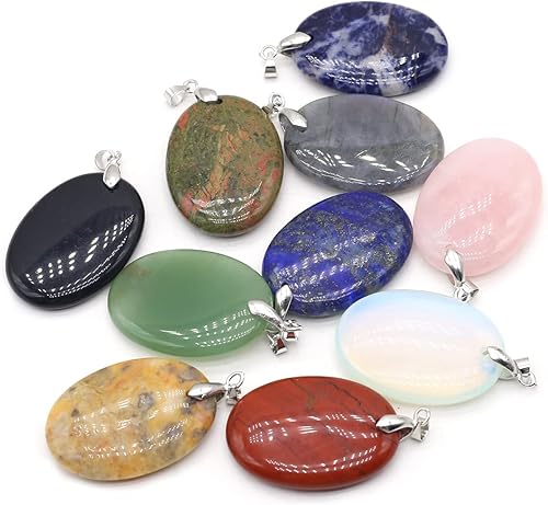 LE SKY 8 colgantes de piedra natural, forma ovalada, piedra de ágata de cristal de cuarzo, para hacer joyas, collares, pulseras, Piedra Ágata