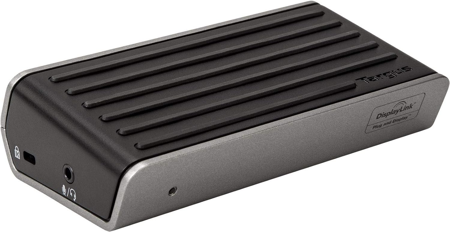 Targus Universal 2K Laptop Docking Station, Single 2K or Dual HD Video, with Charging Power, Audio, & 4 USB 3.0 Ports for PC, Mac, & Android (DOCK120USZ), Gray/Black
