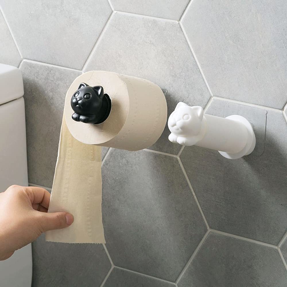 Portarrollos de papel higiénico autoadhesivo con forma de gato para baño, cocina, toallero creativo con adhesivo para colgar
