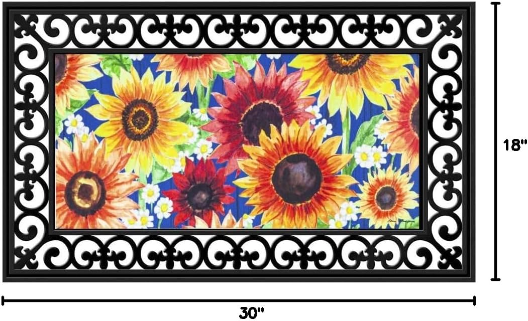 Evergreen Flag Seasonal Sassafras Interchangeable Mat and Tray, Multi-Color Fall Sunflowers