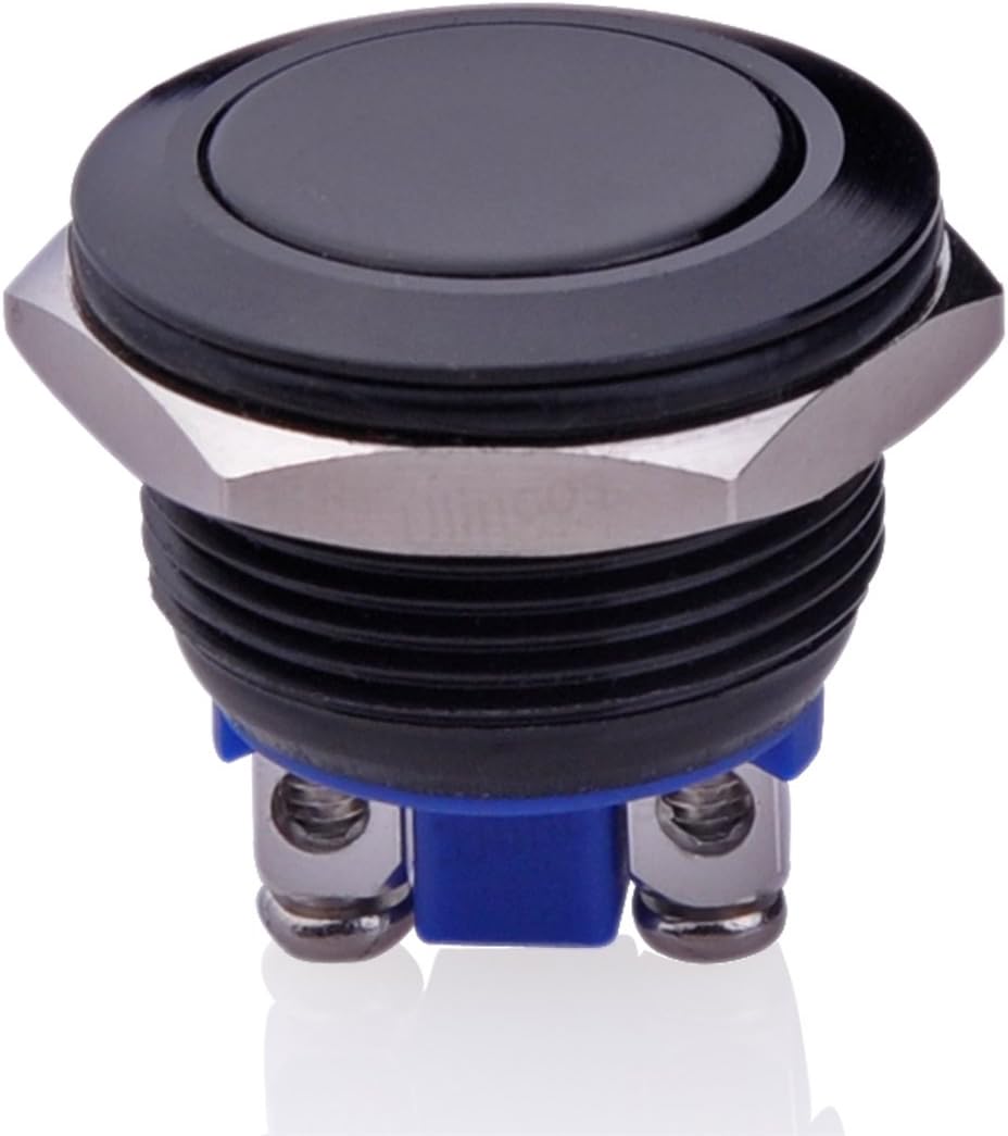Ulincos® Momentary Push Button Switch U19A1 1NO SPST Black Metal Shell Suitable for 19mm 3/4" Mounting Hole