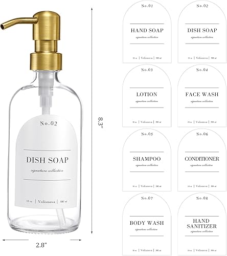 Miniatura 6 de Paquete de 2 dispensadores de jabón de vidrio con bombas para baño y cocina, juego de dispensador de jabón de granja, jabón de manos, jabón para