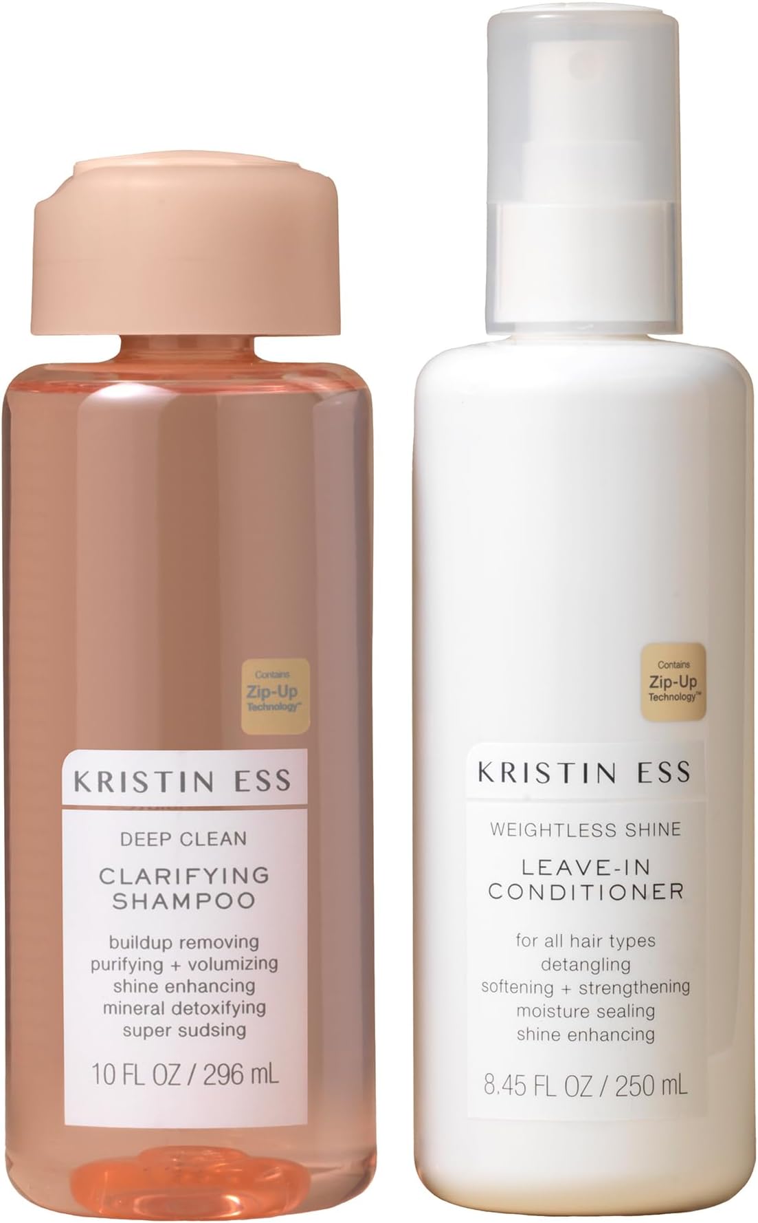 Kristin Ess Hair Deep Clean Clarifying Shampoo + Weightless Shine Leave In Conditioner Spray | Cleanse Build Up + Volumize Oily Hair | Shine Enhancing | Deep Moisture Leave In Conditioner Detangler