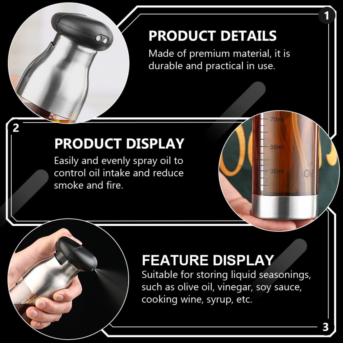 Amosfun Oil Sprayer Dispenser Bottle Kitchen Spray Container for Cooking Bbq Baking Ergonomic Design Two Sprayers for Oil Sauce and Vinegar