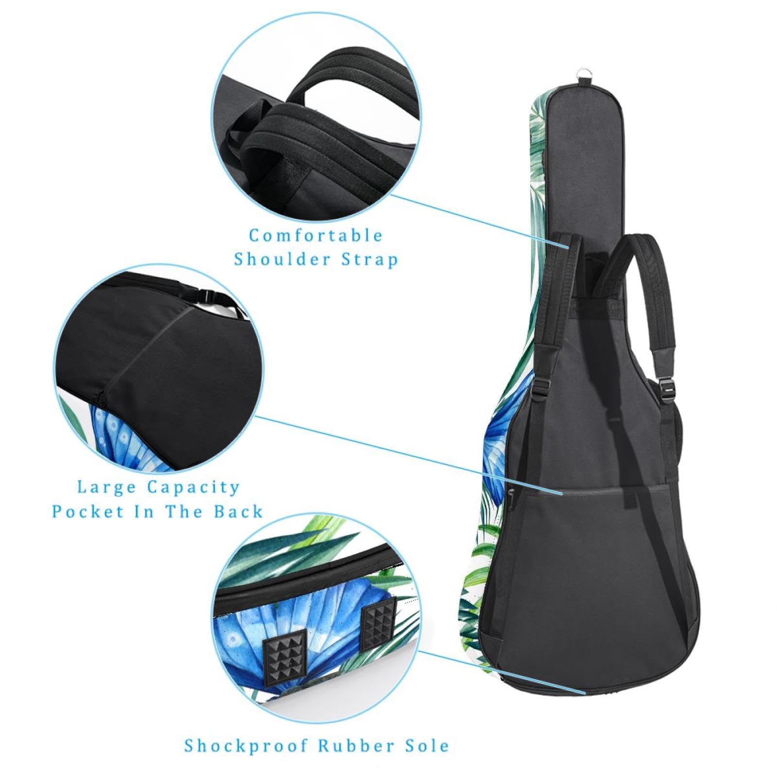 Torba na gitarę akustyczną wodoodporny plecak na gitarę grubo miękki wyściełany motyl klasyczna obudowa na gitarę, wielobarwny, 42.9x16.9x4.7 in, Organizer do torby