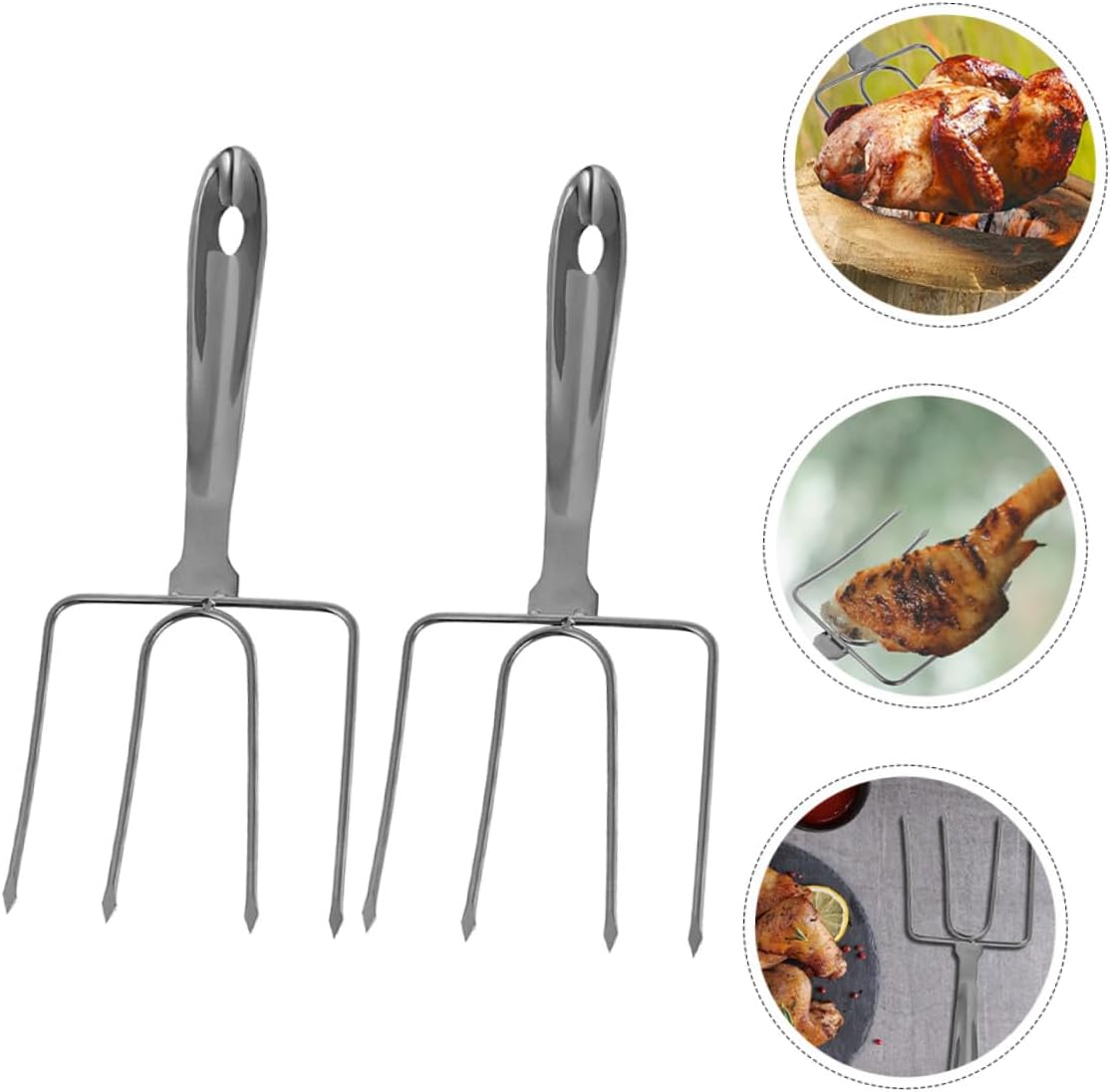 2pcs Stainless Steel Bbq Forks for Turkey and Chicken Heavy-duty Poultry Lifters with Long Handles for Outdoor Grilling Camping Backyard Bbq Non-slip Meat Lifting Tool