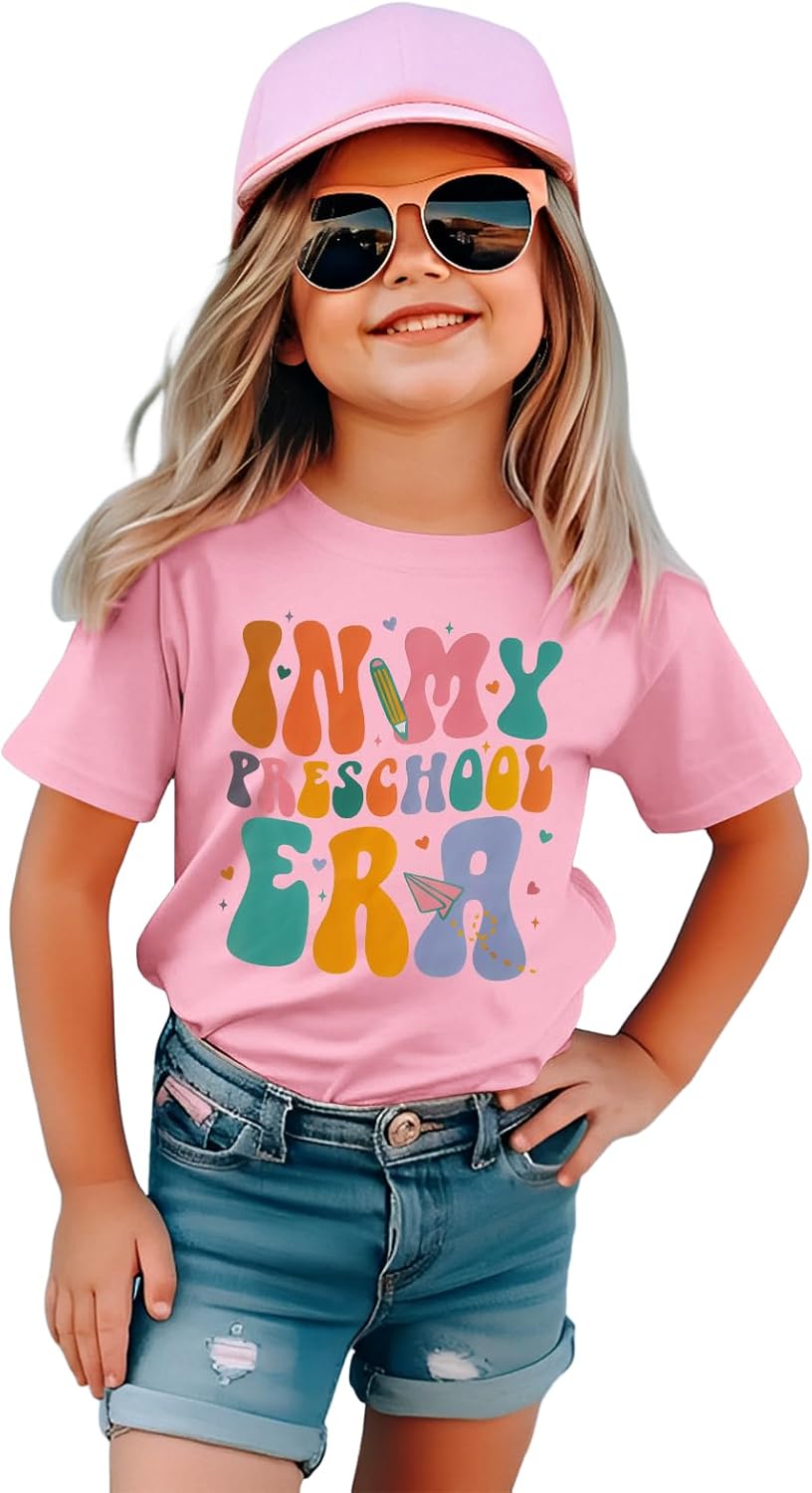 in My Preschool Era Shirt Toddler Girl First Day of School T-Shirt Cute Back to School Tee Short Sleeve Summer Tops