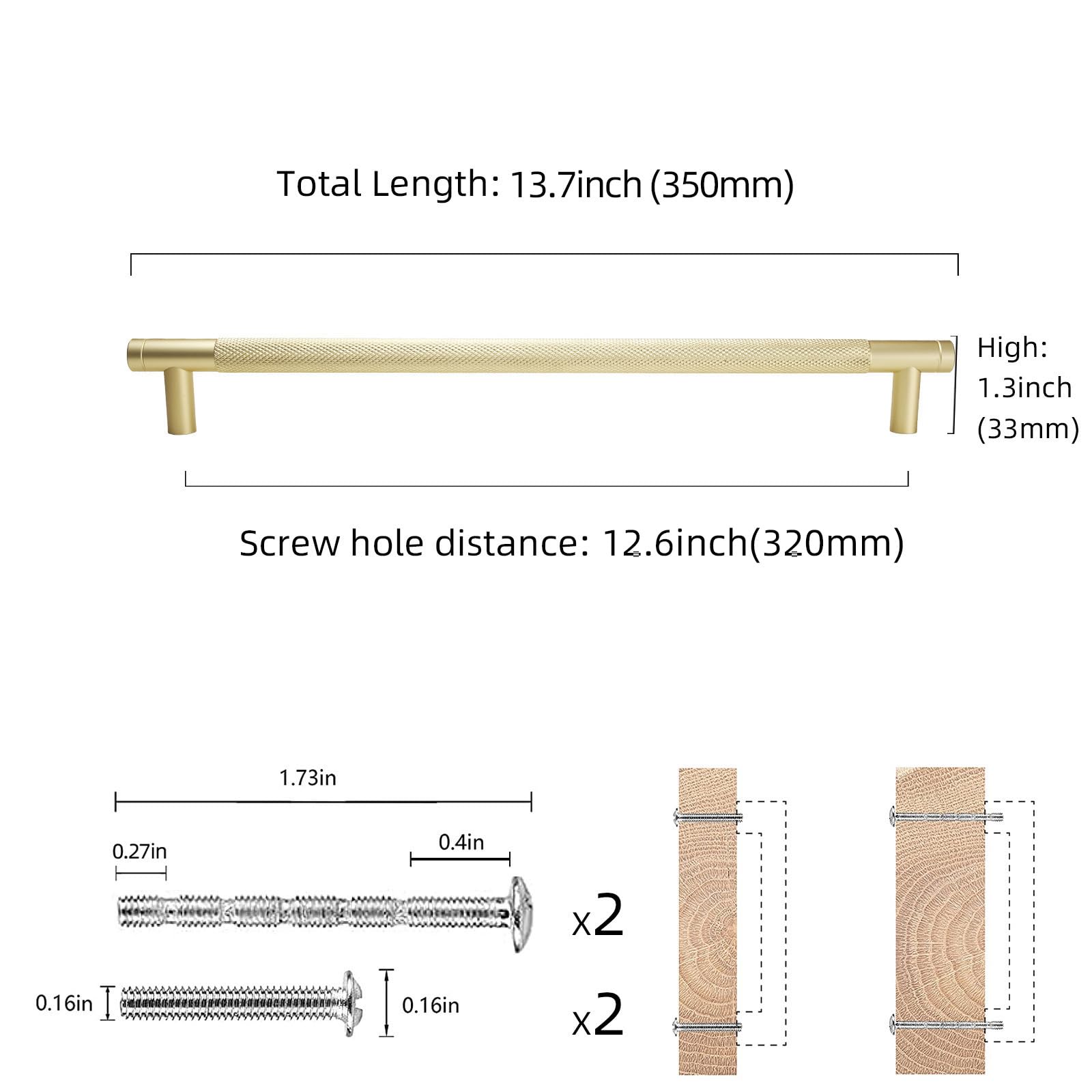 COTYKILEY Schrankgriffe, gebürstetes Messing, goldfarben, gerändelt, für Küchenschränke, Küchenschrank, Hardware, Schrank, Schublade, Kommodengriffe, 320 mm, 10 Stück