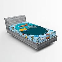 Vista 41 de Ambesonne Sábana bajera abstracta con estampado gráfico de letras del alfabeto de colores, funda de cama con bolsillo profundo elástico para mayor