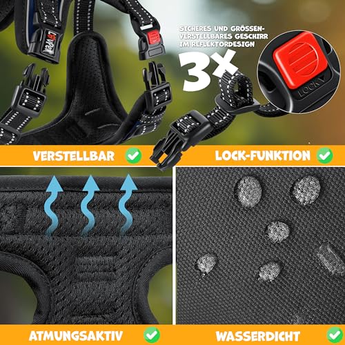 LOVPET® Hundegeschirr ohne Zug & Würgen für kleine Hunde & Welpen atmungsaktiv & weich Brustgeschirr reflektierend | No-Pull-Geschirr inkl.Beutelrollen | Verstellbares Geschirr mit Griff Navyblau - M