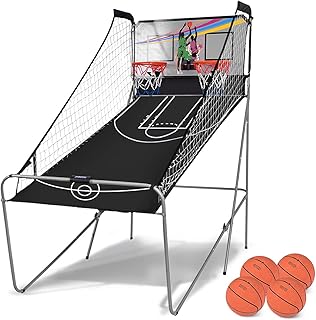 RELAX4LIFE Basketballständer Doppelschuss, Basketball Automat klappbar, Basketball-Arcade-Spiel 8 Spieloptionen für 2 Spieler, Schießmaschine mit 4 Bällen & Pumpe, Elektronische Bewertung mit LED
