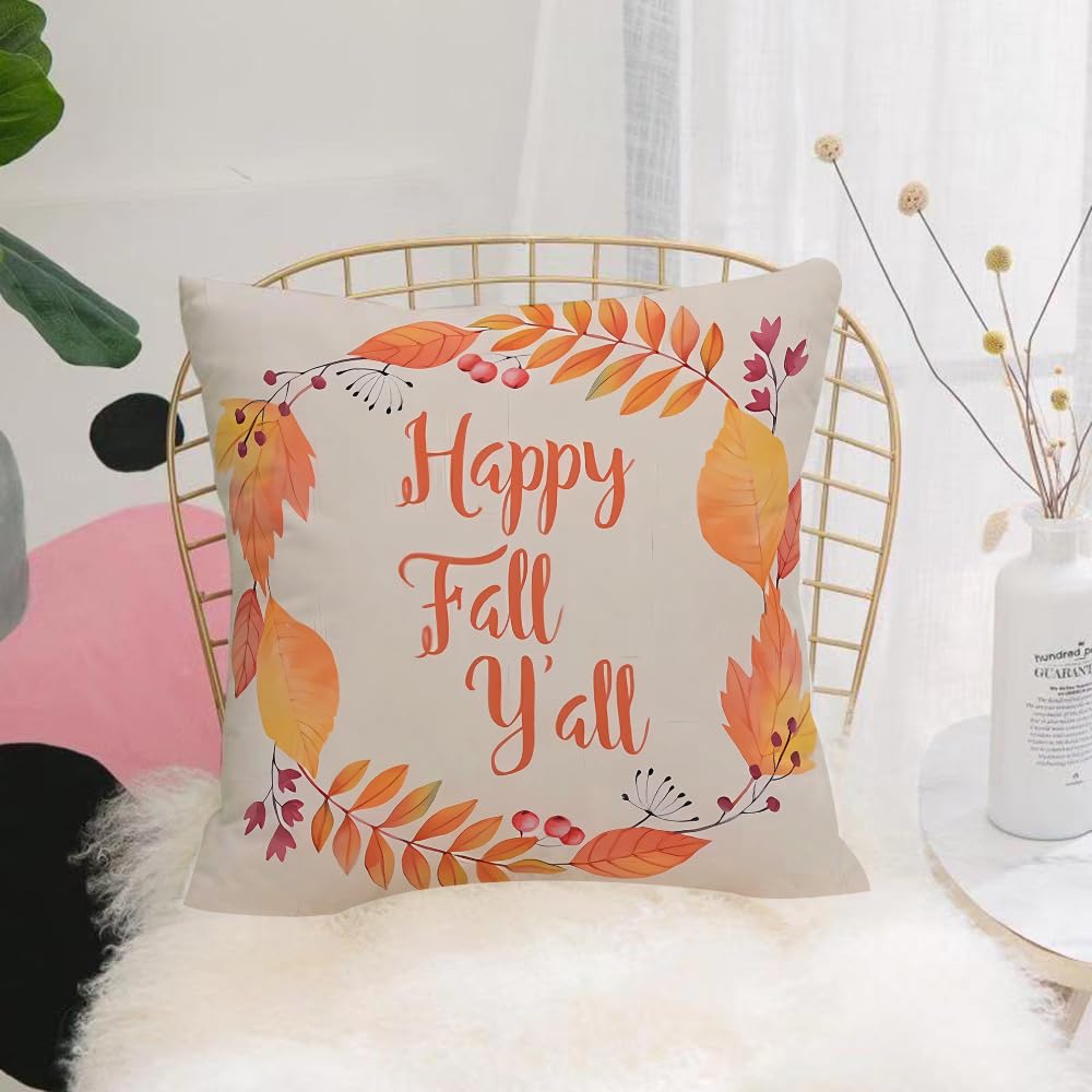 HYMSXW Cushion Cover,Throw Pillow Case Home Decorative for Living Room Bedroom Sofa Chair 20X20 Inch,Happy fall y'all circle e. Seasonal fall round banner with autumn foliage of ma,Pillowcase 50X50cm