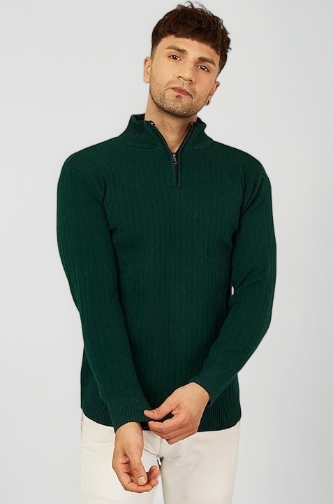 Men High Neck Zipper Full Sleeve Woolen Winter Sweater