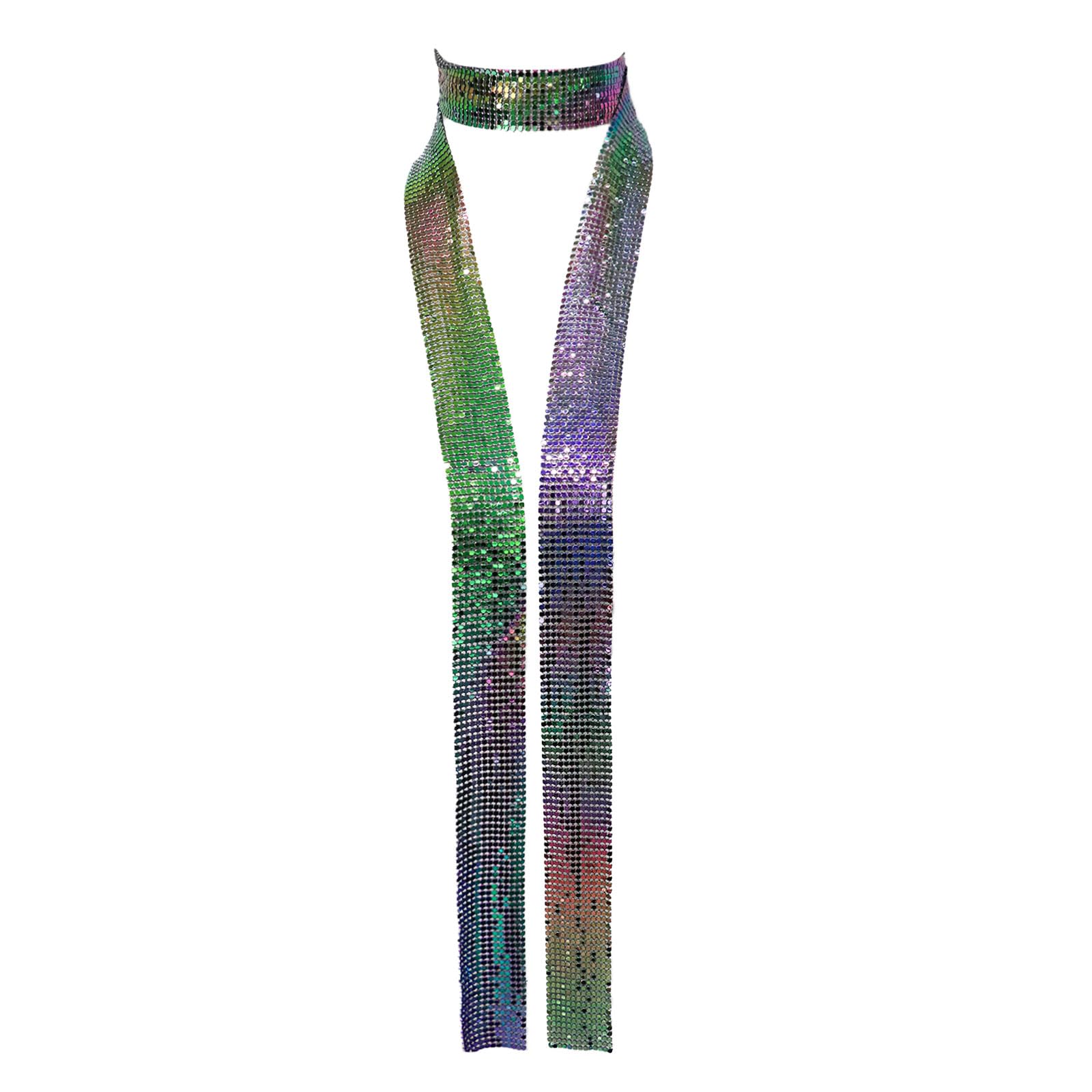 Metal Sequin Ties for Women Long Skinny Scarves, Sparkly Glitter Scarf Necktie Belt for Party Prom Wedding Daily