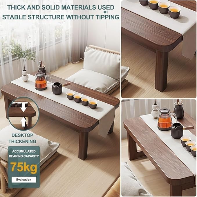 Image of Japanese Style Low Height Coffee Table, Premium Meditation Table for Home Office Farm,Table for Bedroom, Living Room, Indoor Outdoor. (70 x 40 x 32-cm)