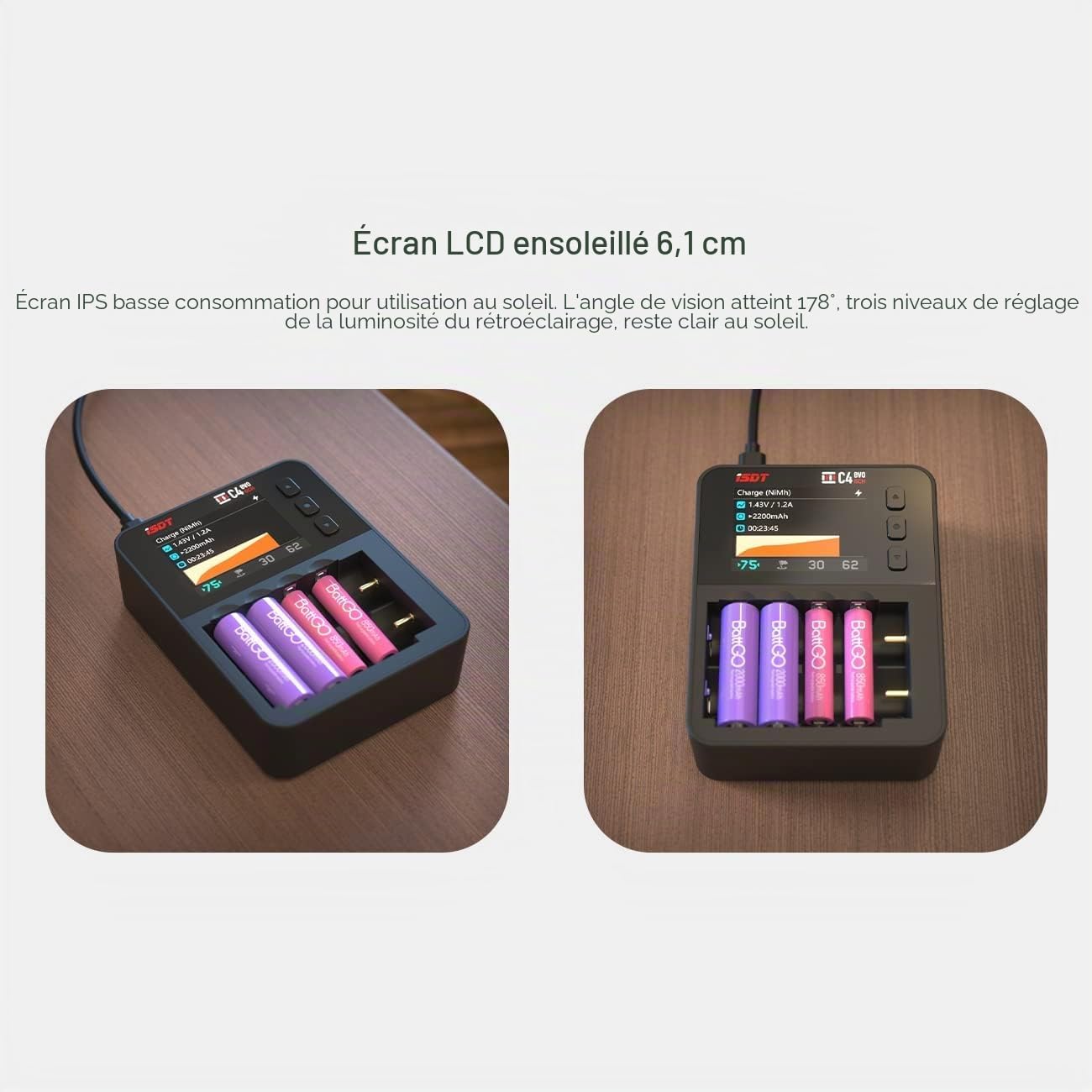ISDT C4EVO Chargeur de Batterie Intelligent Piles 6 Slot Automatique avec Charge Affichage LCD pour Ni-MH Ni-CD AA AAA SC, Li-ION 18650 26650 26500 22650 18490 17500 17355 Dispositifs de sécurité