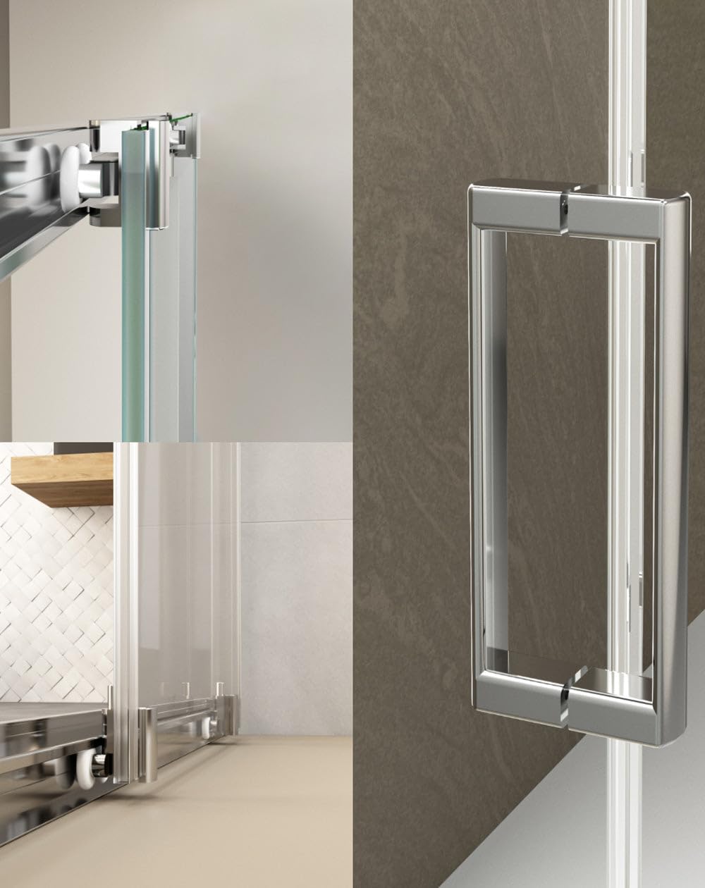 Mampara Ducha Rectangular Frontal Corredera 1 puerta 2 fijos | Vidrio 5mm Antical Transparente| Perfil Cromo 100cm (Adaptable 98.7-102.7) x 70cm