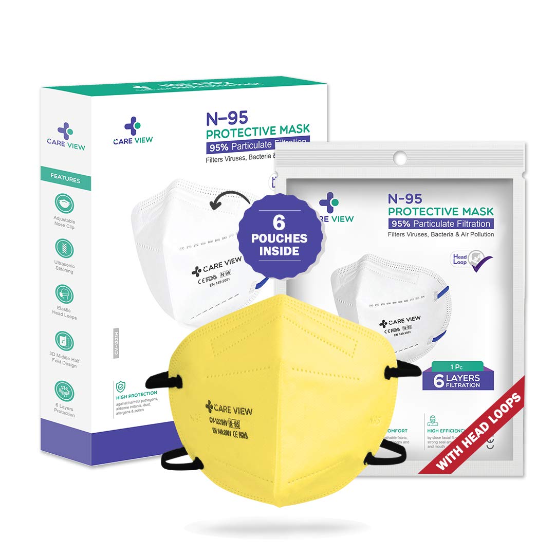 Careview N95 | FFP2 Model CV1221H Head Loop Style(Yellow colour) (Pack of 6) Protective Face Mask with 6 Layered Filtration (2 Melt Blown Layers), Universal (B08G53TVD8) Amazon Price History, Amazon Price Tracker