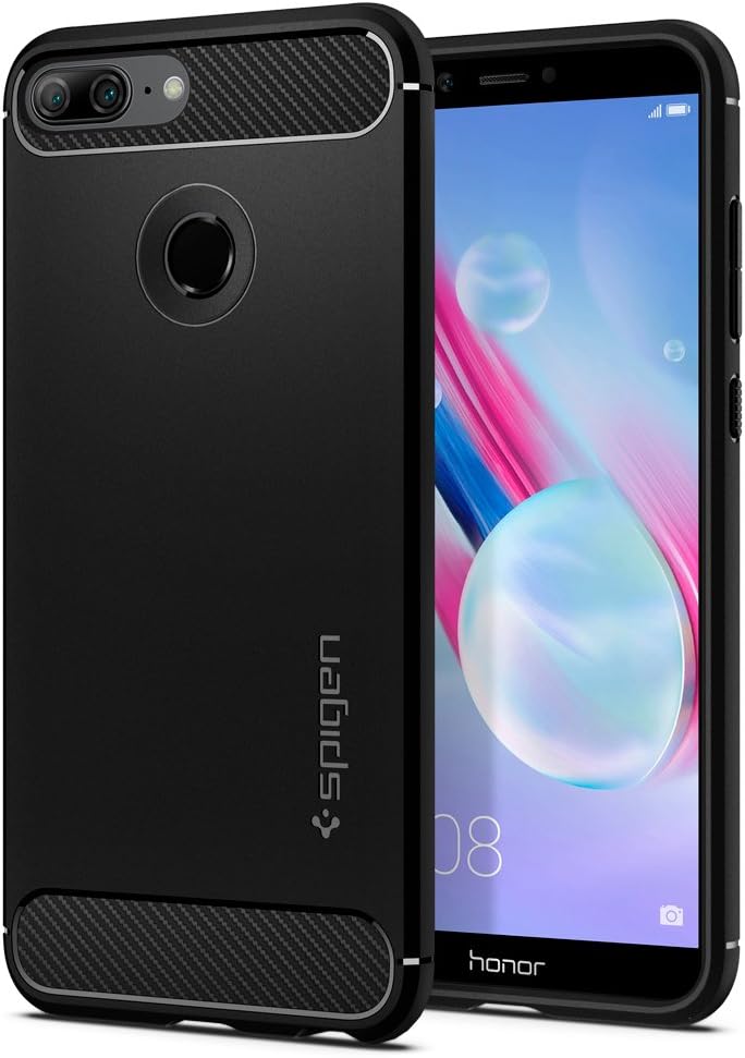 Spigen [Rugged Armor [Black] Case for Honor 9 Lite, Original Patent Carbon Fiber Design/Drop Protection Shock Absorbent Phone Cover for Honor 9 Lite Case L28CS24126