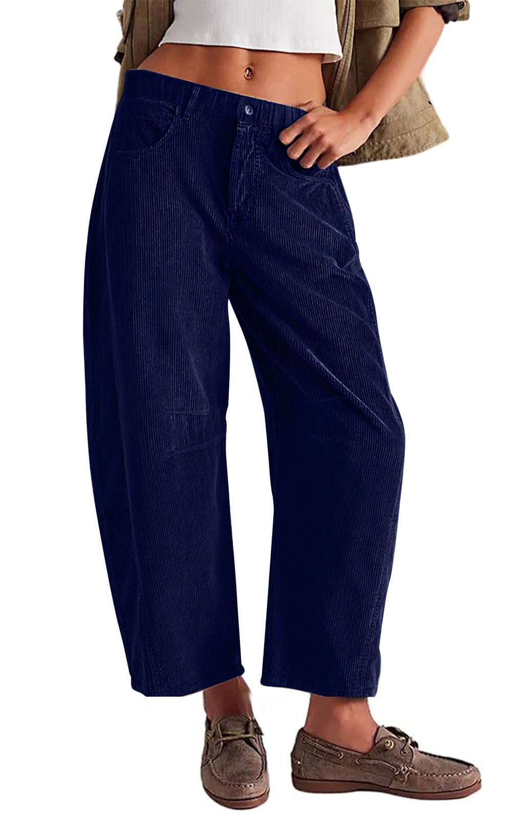 loveimgs Women Baggy Corduroy Barrel Sweatpants Wide Leg Pants Pull On Elastic Waist Mid Rise Balloon Cargo Pants