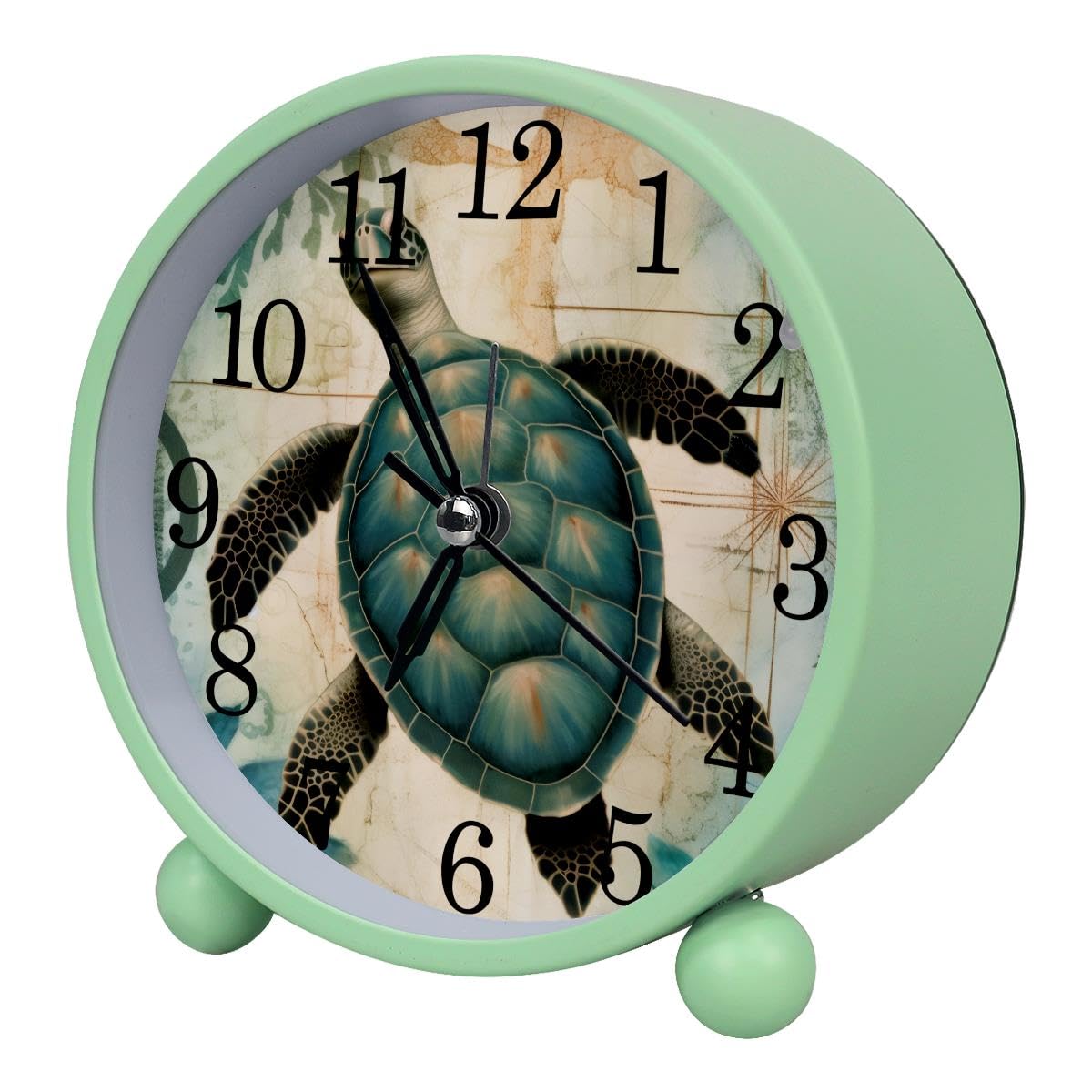 Luoweisi Alarm Clock Nautical Turtle, Silent Non-Ticking with Night Light