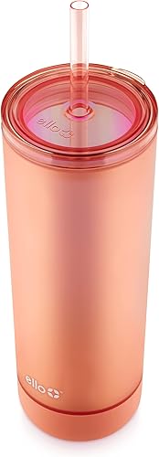 Miniatura 5 de Ello Monterey - Vaso de plástico aislado de doble pared con popote y posavasos integrados, sin BPA, 24 onzas