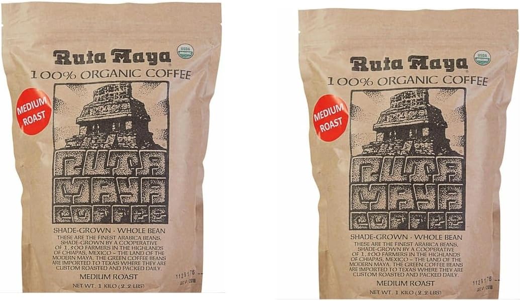 Ruta Maya Organic Medium Roast Whole Bean Coffee 2 Count - 2.2 Lbs. Each