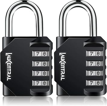 4 Digit Combination Padlock - Weatherproof Outdoor Lock for Gym Locker & School Locker, Heavy Duty Resettable Code Lock for Garage, Shed, Fence & Toolbox Black, 2 Pack