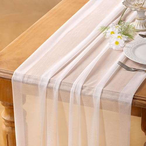 Socomi 10 caminos de mesa de gasa blanca de gasa como camino de mesa de boda de 120 pulgadas de largo, bohemio, rústico, para decoración de
