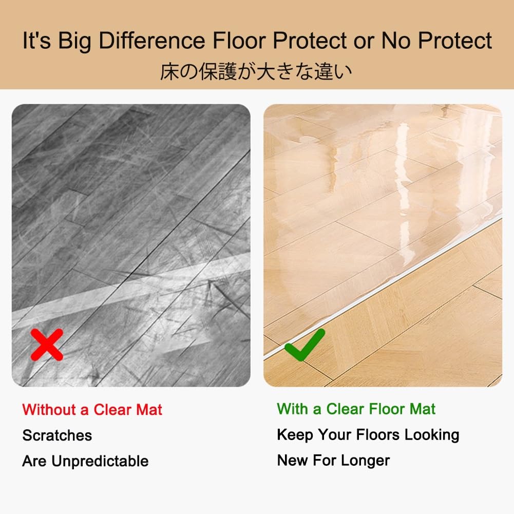 Tapis Transparent Haute Transparence pour sols durs/moquettes, 1,5 mm/0,06'', imperméable, épais et Robuste, pour Bureau, Chaise, Protection de Sol résistante pour Cuisine et Salon (100 x 12