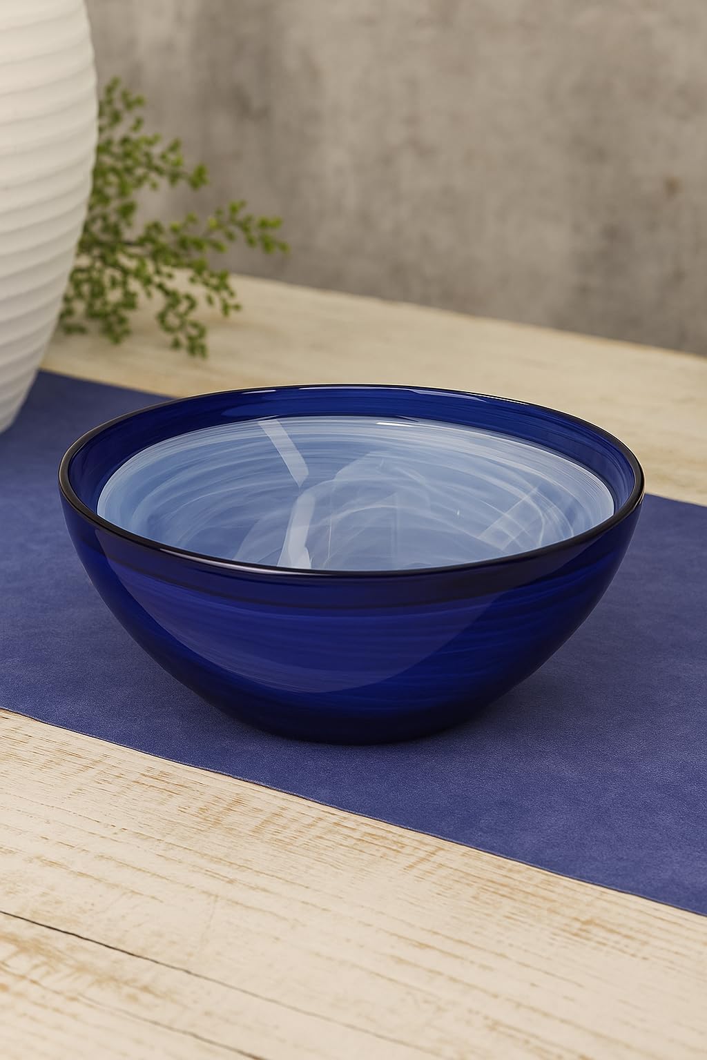 Keyhomestore - Juego de 2 cuencos de alabastro de color blanco y azul océano, diámetros de 30 y 26 cm, ideales como recipientes para alimentos como ensaladas y frutas. Ideal como regalo y ensaladera.