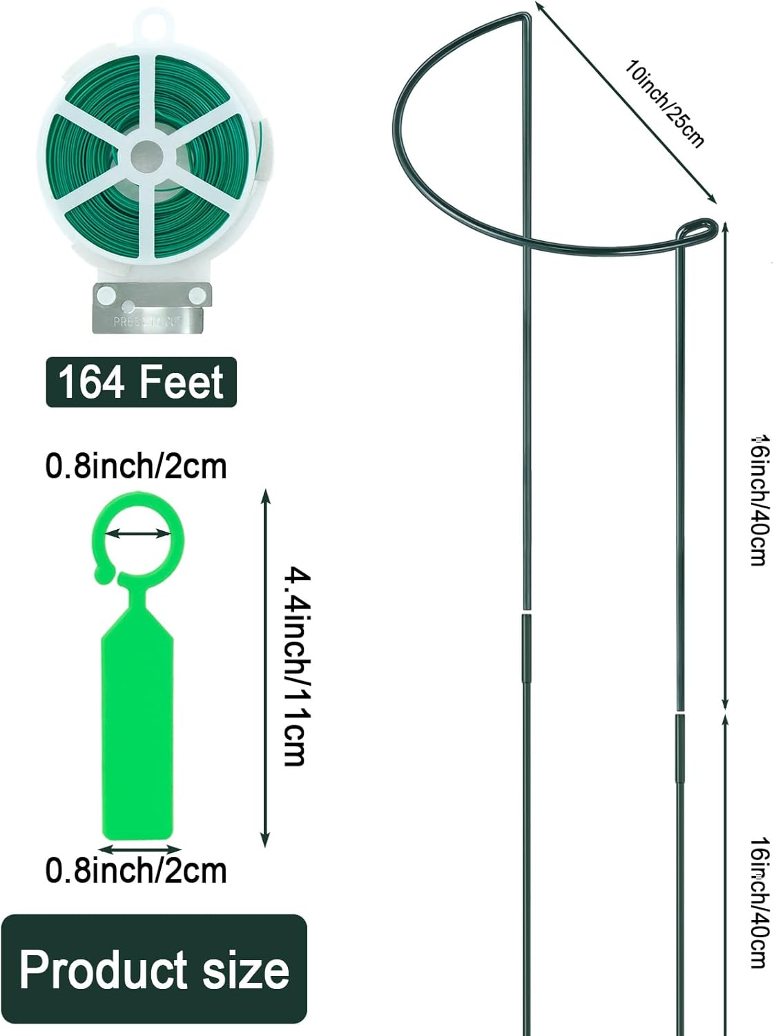 12 Pack 10" W x 32" H Plant Support Stakes, Large Peony Cages and Supports, Tall Peony Ring Supports, Garden Plant Stakes for Outdoor Plants, Rose, Tomato, Hydrangea, Flowers 10" Wide x 32" High