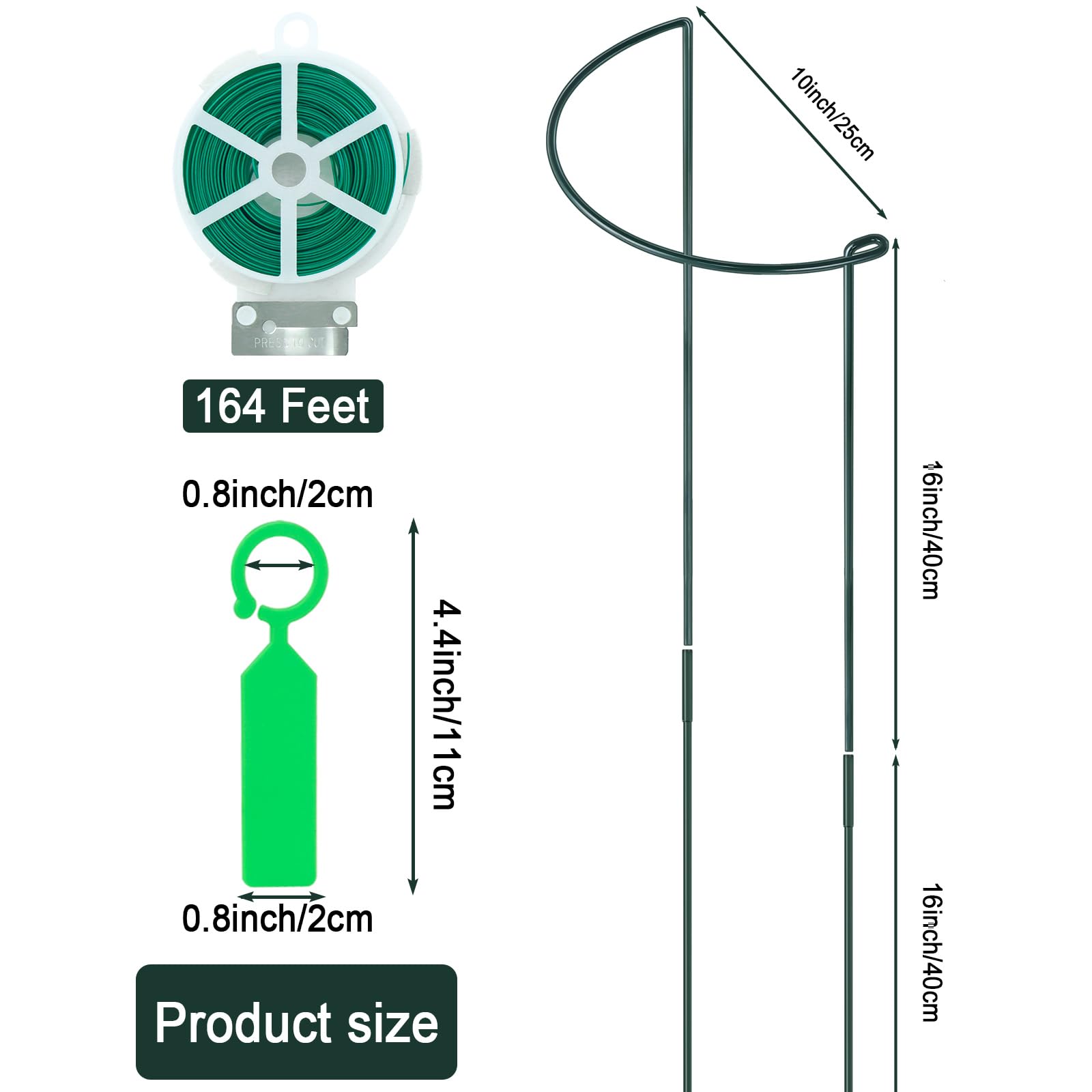 Paquete de 12 estacas de soporte para plantas de 25 cm de ancho x 80 cm de alto, jaulas de peonía grandes y soportes, soportes de anillo de peonía altos, estacas de plantas de jardín para plantas al