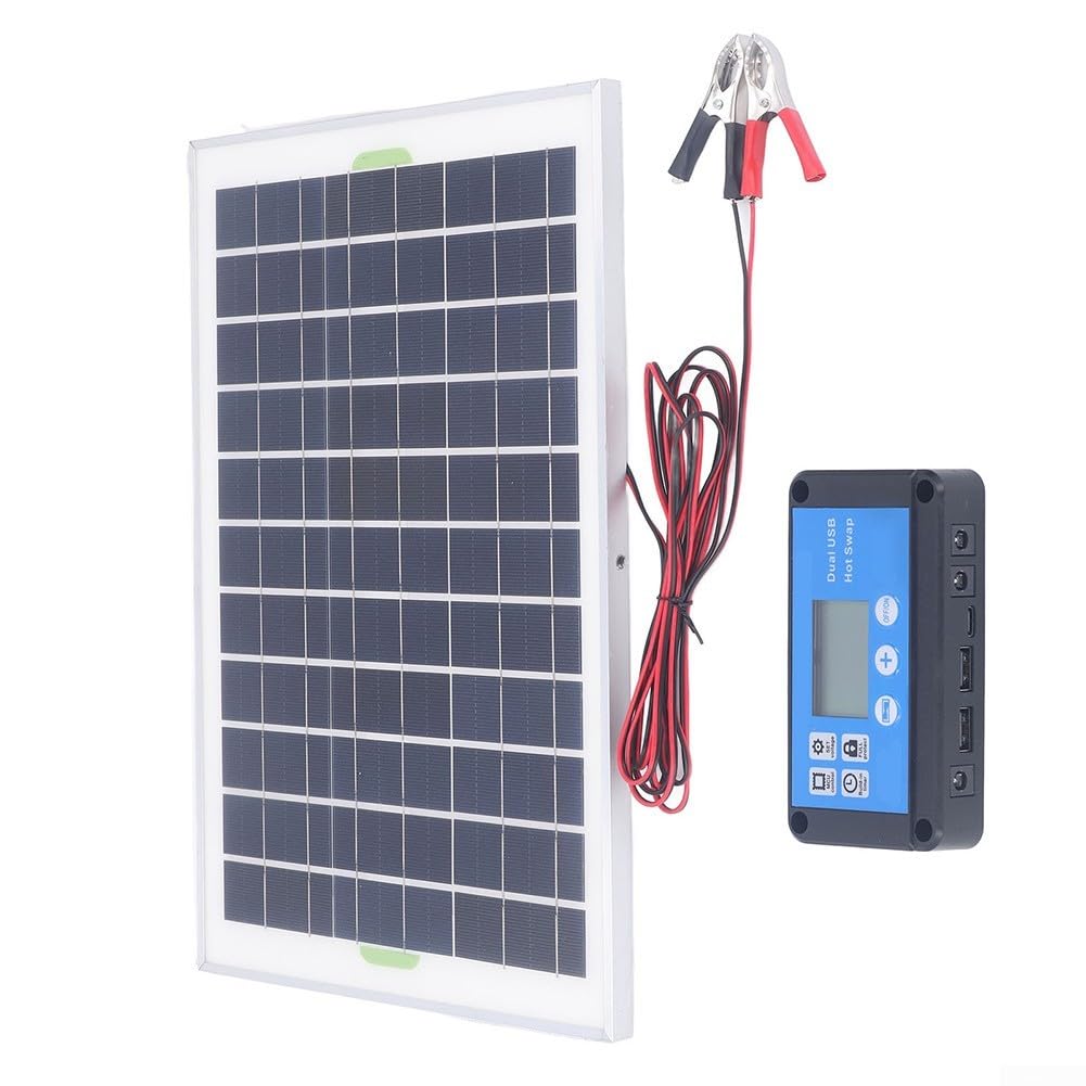 Kit pannello solare policristallino da 20 W con regolatore di carica da 10 A per la ricarica della batteria da 12 V in ambienti esterni e luoghi di lavoro (include controller)