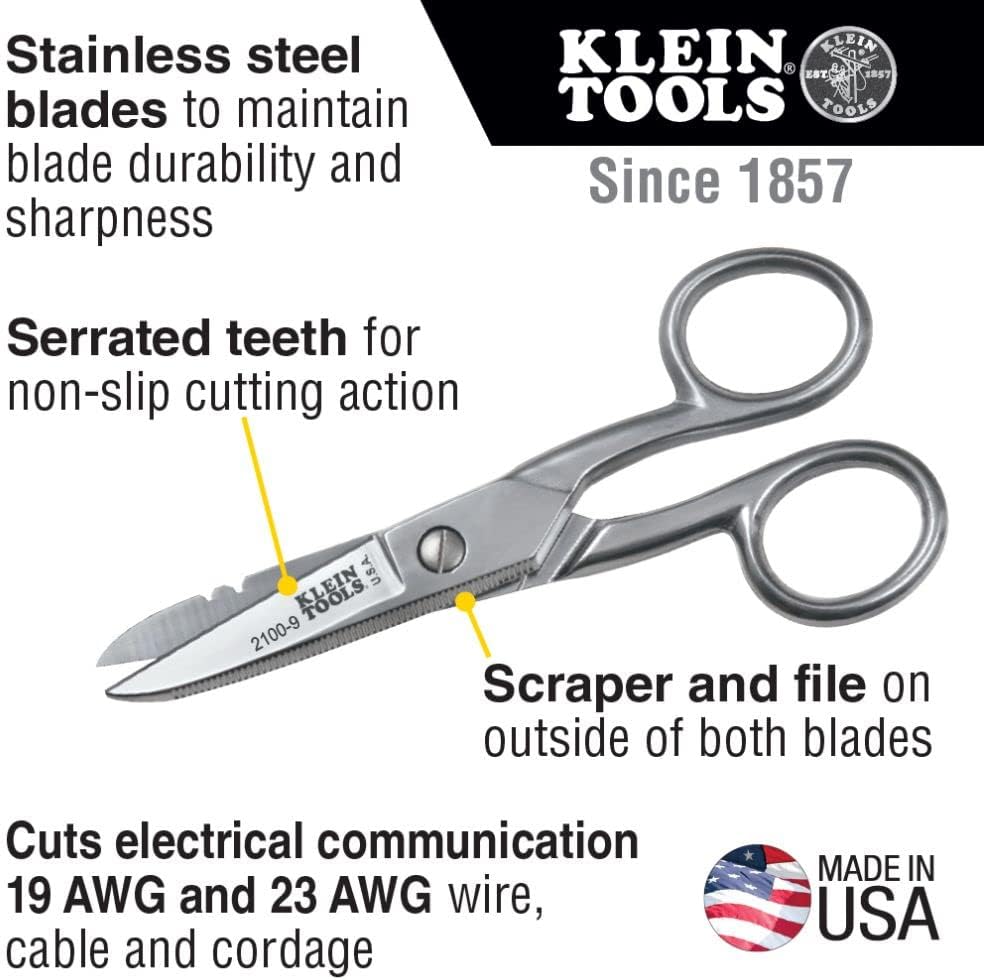 Klein Tools 2100-9 Stainless Steel Electrician's Scissors with Stripping Notches, 5-1/4-Inch (Pack of 2)