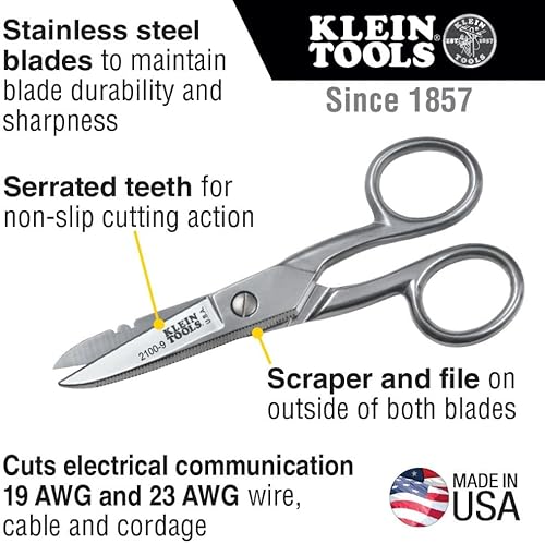 Miniatura 10 de Klein Tools Tijeras de electricista de acero inoxidable 2100-9 con muescas de pelado 5-14 pulgadas
