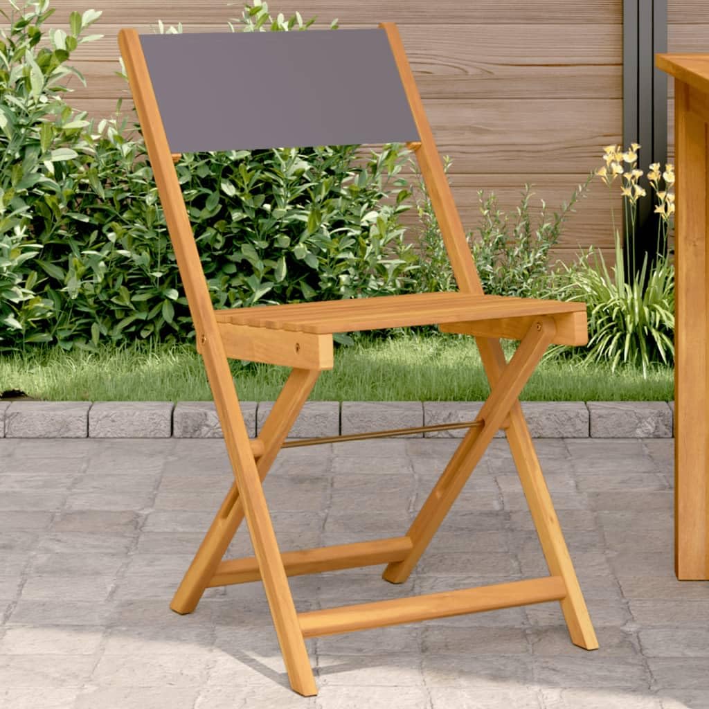 Chaises de bistrot en acacia massif et assise rembourrée gris anthracite haut de gamme