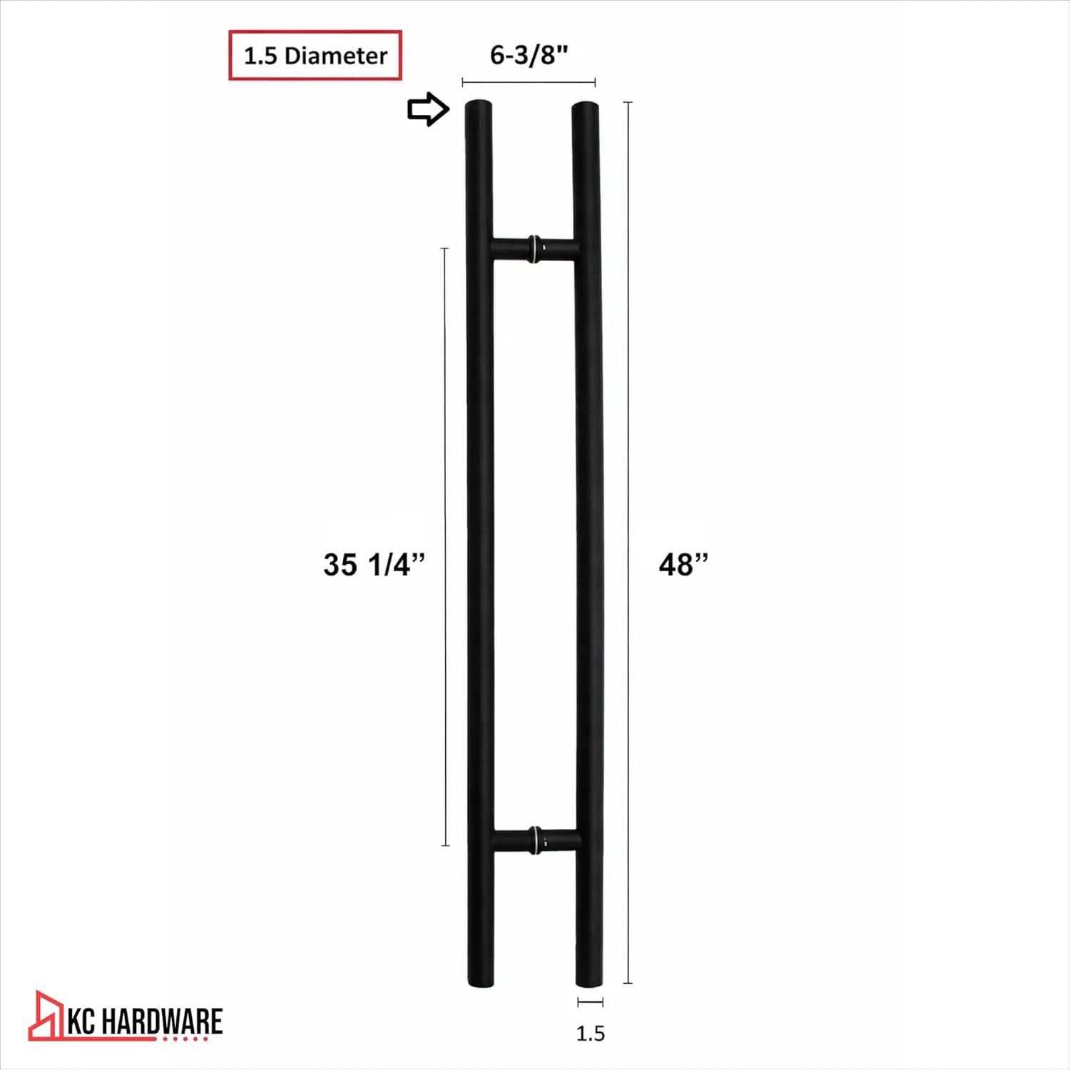 KC Hardware Stainless Steel H Shaped Push Pull Door Handles,Double Sided Door Pulls, Commercial Pull Door Handle for Sliding Door and Entry Glass Doors -Anodized Matte Black-48 Inch