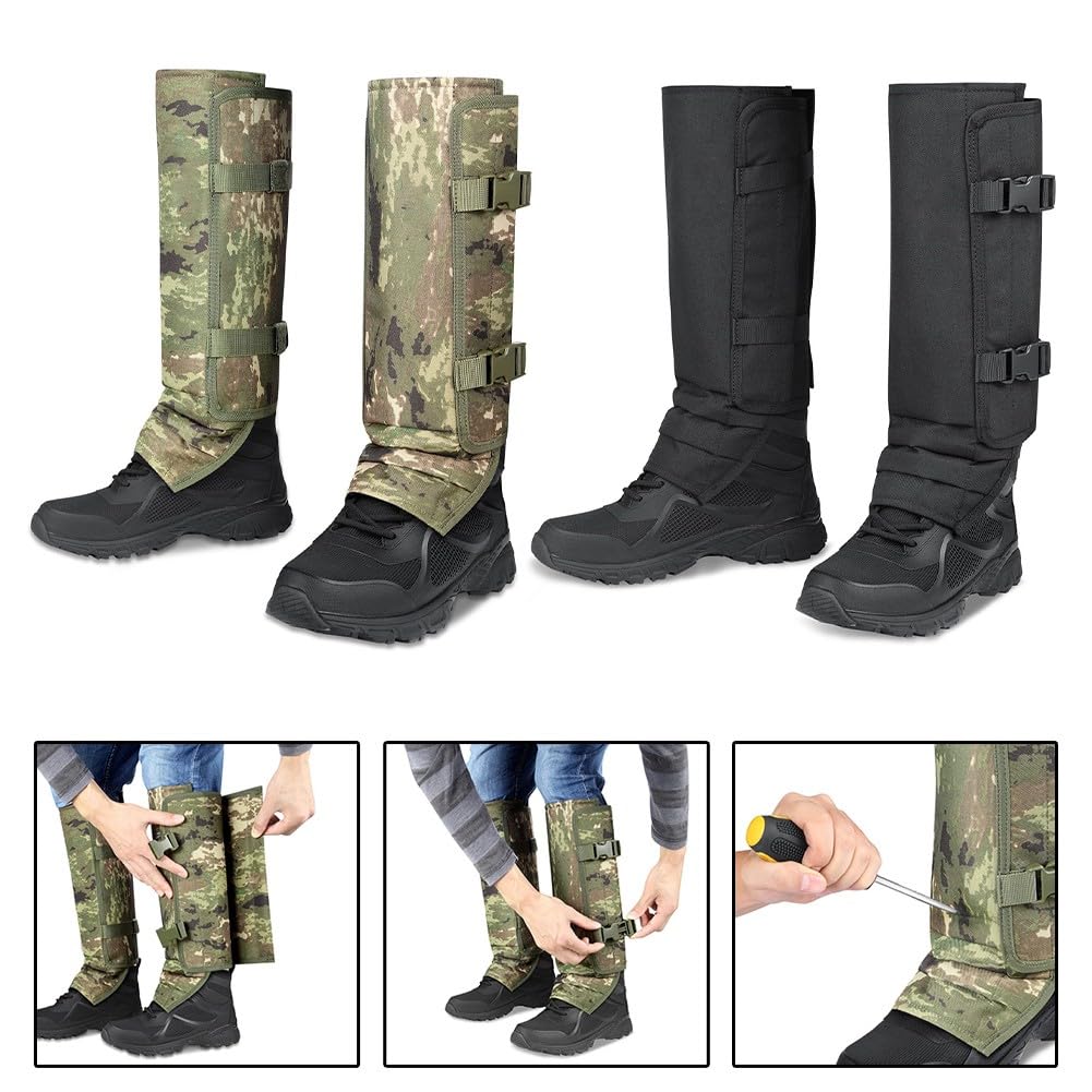 EasyByMall Guêtres de randonnée en plein air avec protection doublée en polypropylène, protections de jambes réglables en tissu Oxford pour la chasse, le camping, le travail à la ferme, défense des