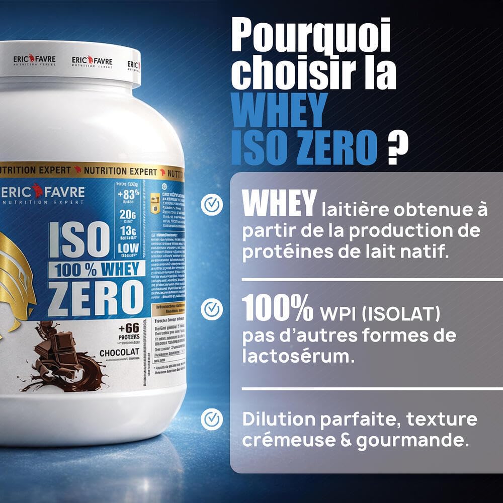 ISO WHEY ZERO 100% Pure Protéine - Pure Whey Protéine Isolate Savoureuse Pour Prise de Masse Musculaire - Assimilable Rapidement - 500g - Saveur Chocotella - Eric Favre