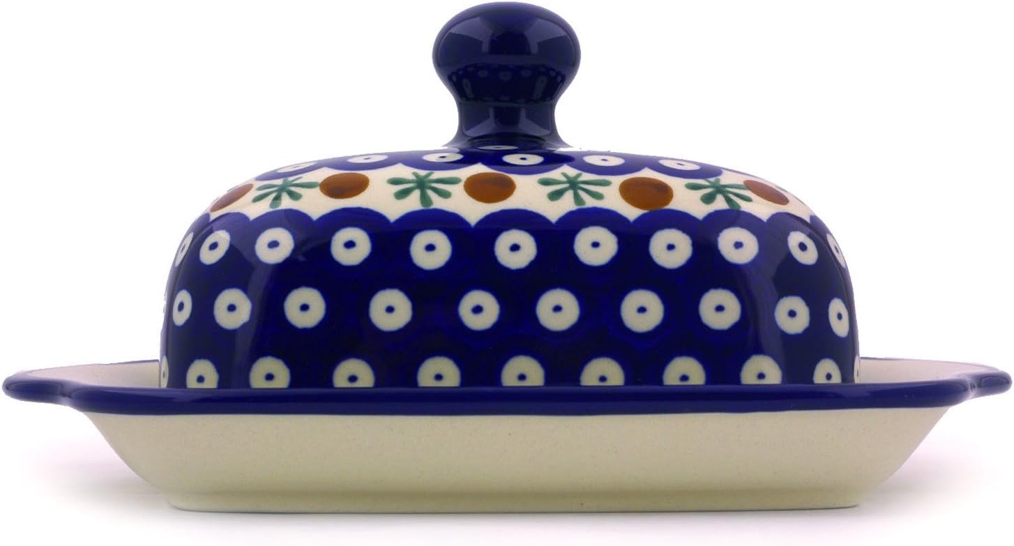 Polmedia Polish Pottery Butter Dish - Mosquito Pattern Handmade in Boleslawiec Poland + Certificate of Authenticity