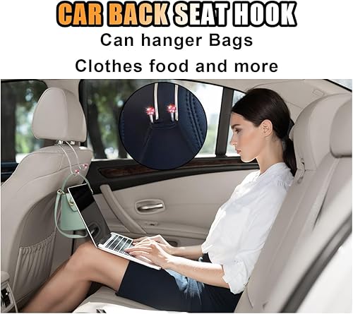 Miniatura 5 de JOYCOURT 2PCS Bling Car Headrest Hooks, Bling Car Hangers Organizer, Universal Stainless Steel Car Headrest Hooks, Car Seat Hanger Hooks for Purses