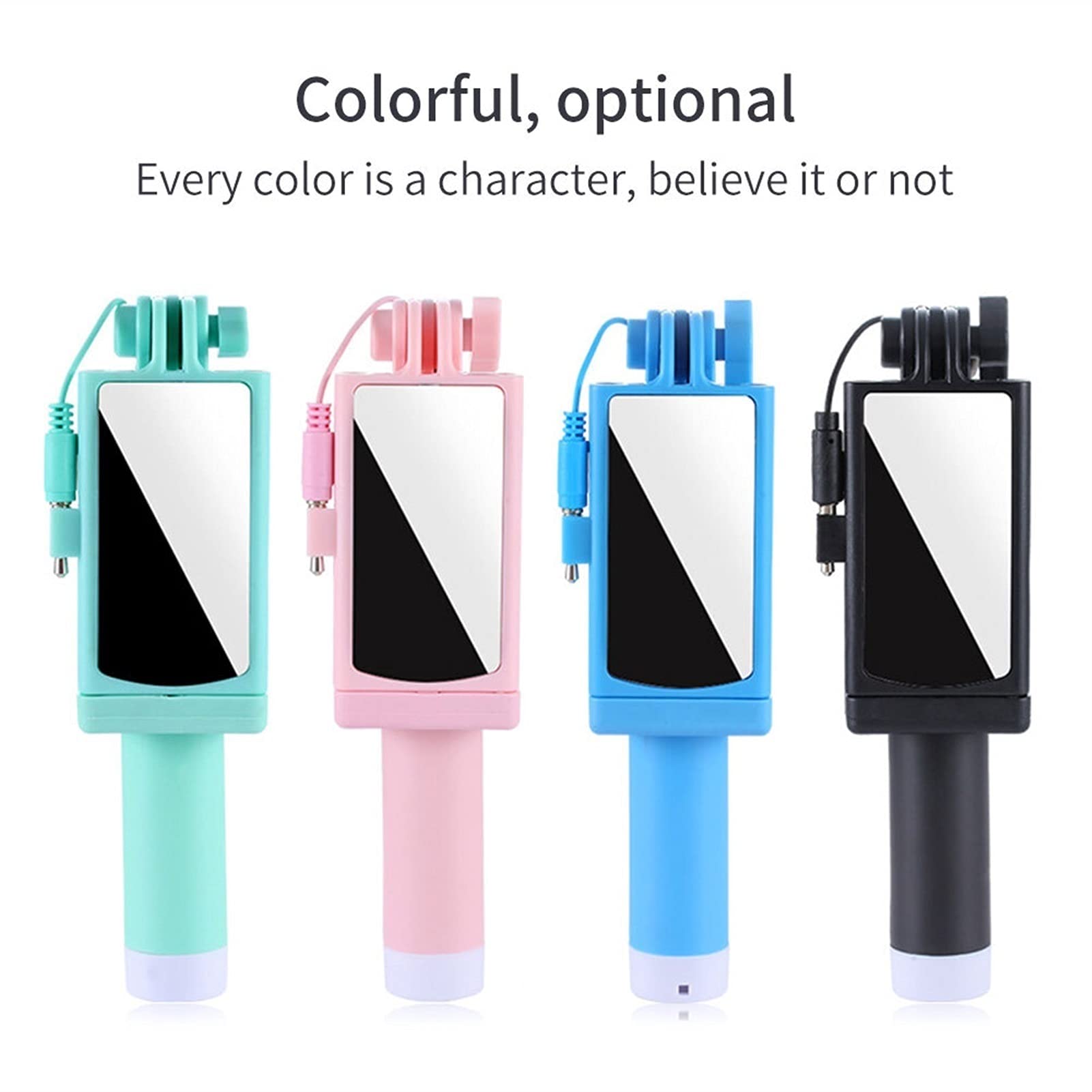 SCRUBY Mini bastone per selfie, pieghevole, monopiede, specchio da 3,5 mm, controllo della linea audio (blu)