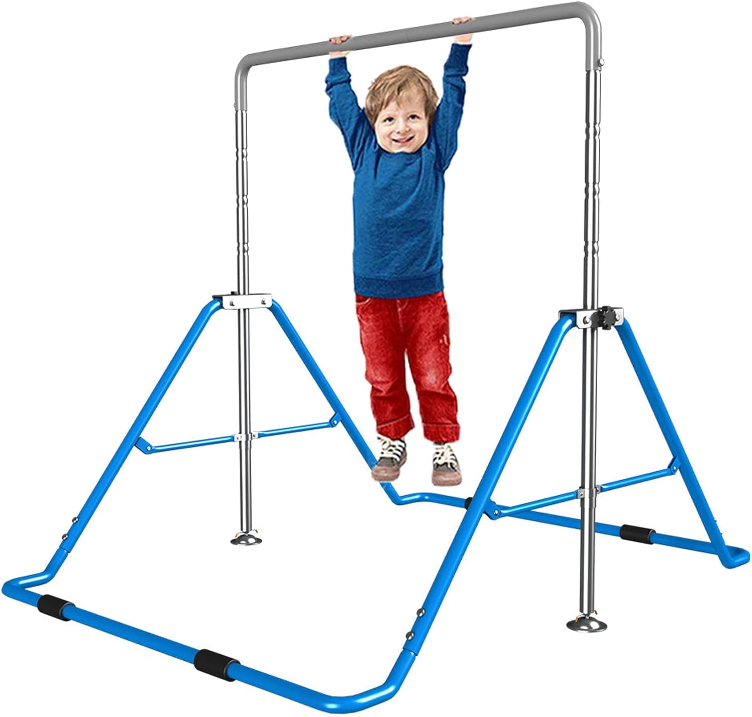 Gymnastics Junior Training Bar Gymnastics Children Horizontal Bars Expandable Bars for Kids Home Gym Sports Training Equipment 110 Lbs Weight Capacity(Color:Blue) (Blue)